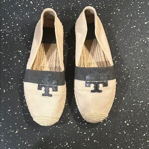 Tory Burch Tan and Black Espadrilles